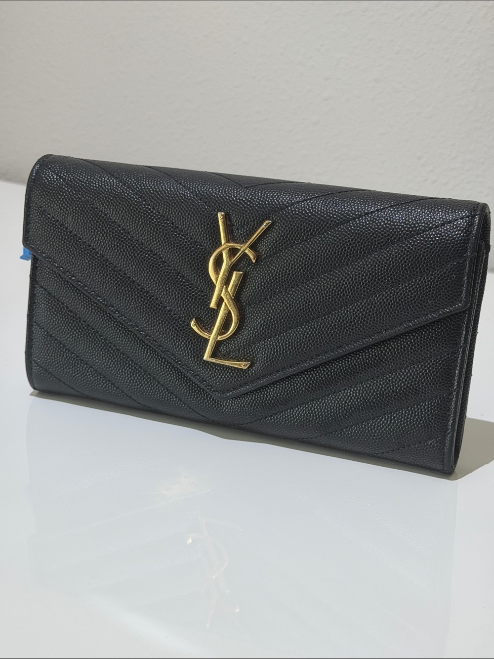 Saint Laurent Black Chevron Quilted Leather Wallet with Gold YSL Hardware